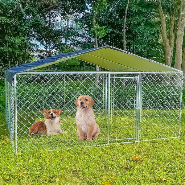 XL Premium Dog House with Lockable Door  Weather Cover - Outdoor Kennel with Roof