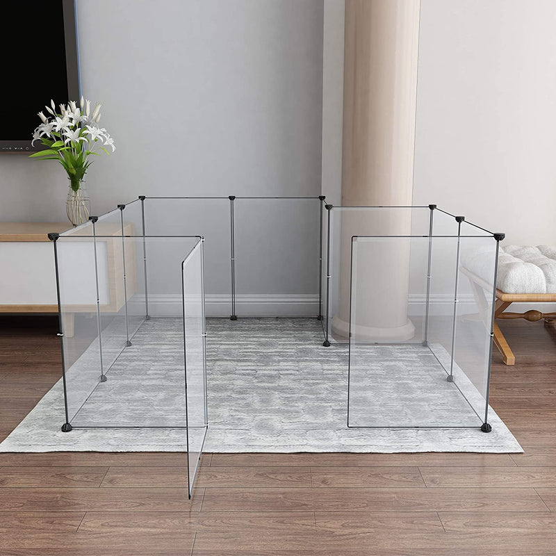 Portable Pet Playpen with Kennel Crate Fence - 12 Panels 28 x 20 inches White Small Animals