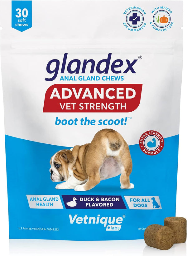 Glandex Anal Gland Hygienic Pet Wipes 100 Ct Advanced Vet-Strength Chews 30 Ct Bundle Dog Cleaning Wipes with Fresh Scent, Vet-Strength Anal Gland Supplement for Dogs with Extra Fiber