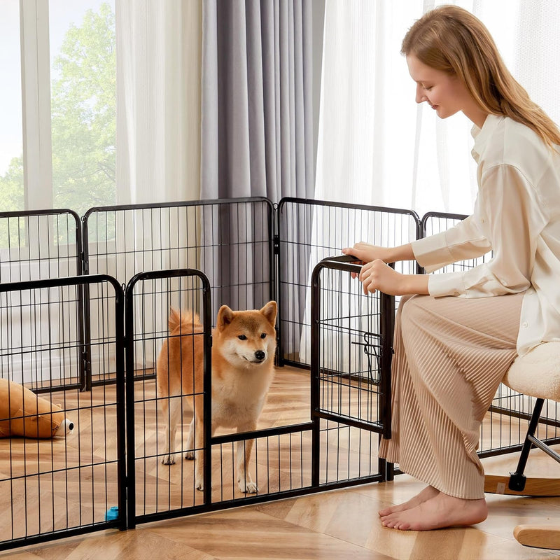 IndoorOutdoor Dog Playpen with Door and Fence for Small Pets - 8 Panel 24 Black