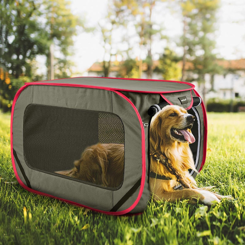 Large Pop-Up Pet Crate - IndoorOutdoor Travel Kennel 38 Inches - Coffee