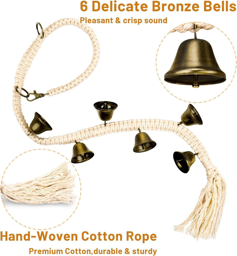 Handwoven Dog Doorbell for Potty Training and Outside Access - Cotton Rope with Copper Bells