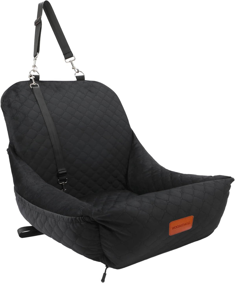 -Small Dog Car Seat with Seatbelt Channel and Storage Pocket Black