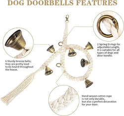 Hand Woven Dog Bell for Door Potty Training with 6 Extra Loud Bells - Adjustable Hanging Door Bell for Dogs to Ring to Go Outside