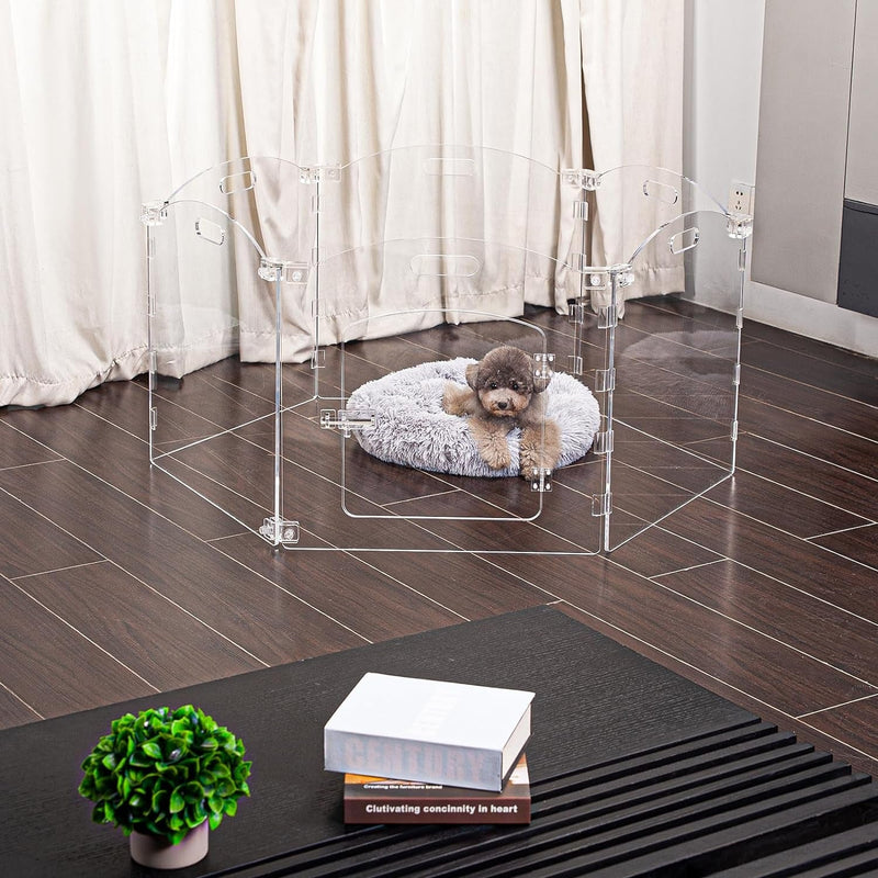 6 Panel Foldable Dog Playpen with Door - 144 Extra Wide Acrylic Fence