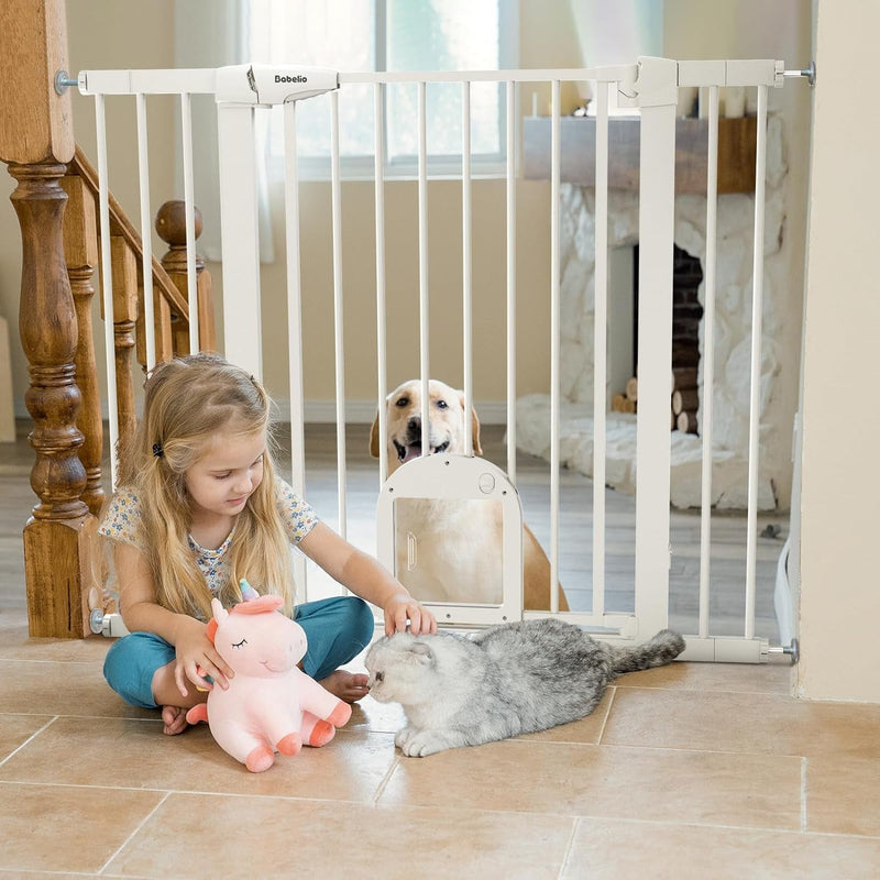 Adjustable Baby Gate with Cat Door and Auto Close - Durable and Safe for Stairs and Doorways