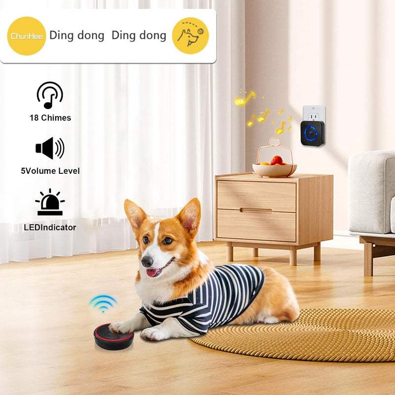 Chunhee Smart Dog Door Bell - Wireless Puppy Potty Training Bell - 1000Ft Range 55 Melodies Adjustable 0-110Db