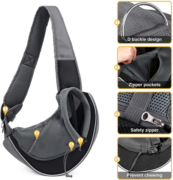 WOYYHO Pet Dog Sling Carrier - Adjustable Strap Zipper Opening for Small Dogs - Black