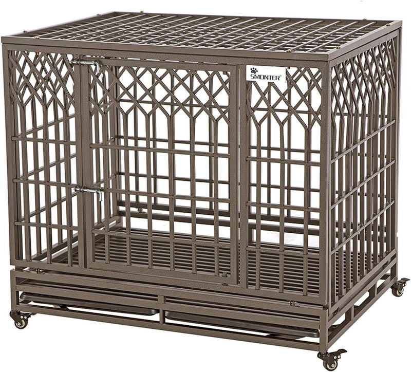 Heavy Duty Metal Dog Cage with Wheels Y Shape Brown - 38In Pet Kennel Crate Playpen