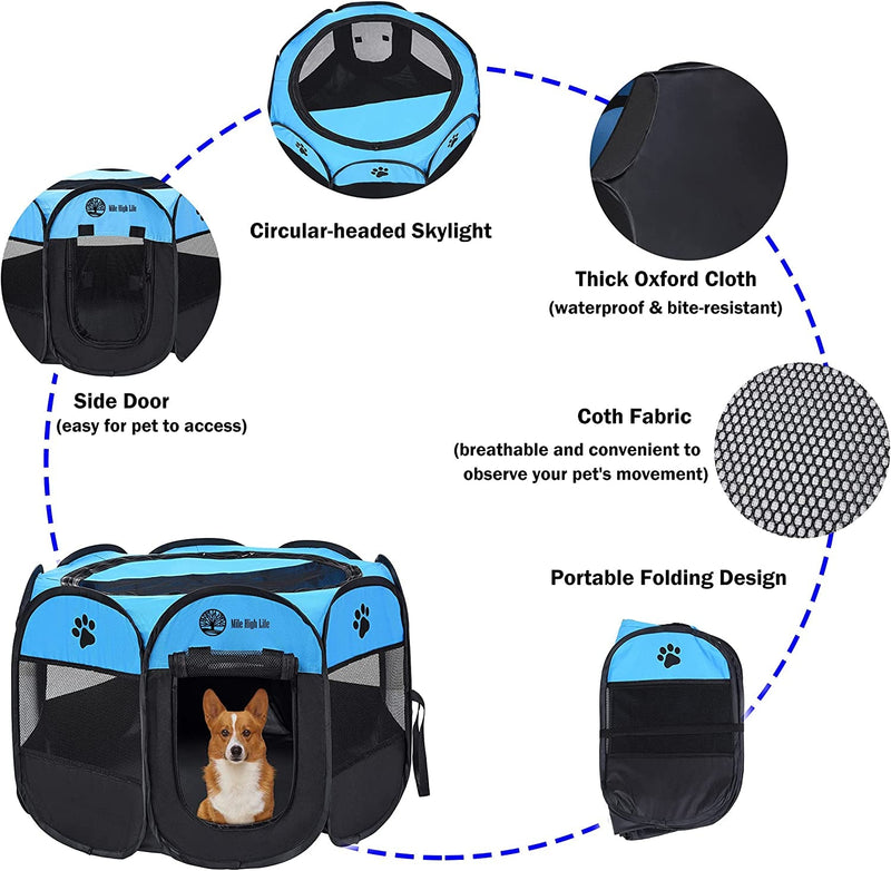 Foldable Dog Playpen with Removable Shade Cover - Portable IndoorOutdoor Kennel with Carry Case and Pen Tent BlueBlack Medium