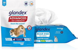 Glandex Anal Gland Hygienic Pet Wipes 100 Ct Advanced Vet-Strength Chews 30 Ct Bundle Dog Cleaning Wipes with Fresh Scent, Vet-Strength Anal Gland Supplement for Dogs with Extra Fiber