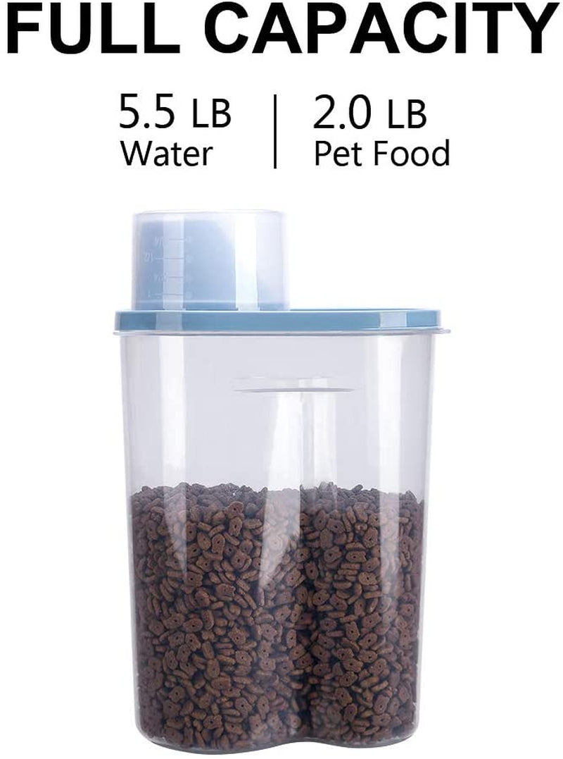 Greenjoy 2 Pack 2Lb/2.5L Pet Food Storage Container with Measuring Cup, Can Covers and Bowl for Small Dog, Cat, Waterproof-Bpa Free