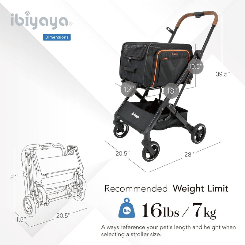 Ibiyaya 3-In-1 Pet Carrier and Stroller - Black Holds Pets Up to 17lbs