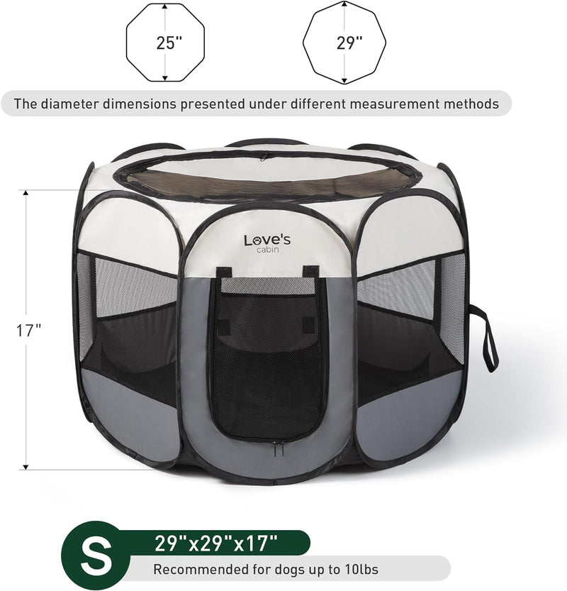 Loves Cabin Small Dog Playpen with Carrying Case Removable Top - Grey