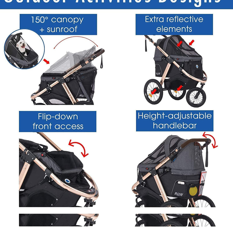 HPZ Pet Rover Performance Jogging Stroller for SmallMedium Dogs Cats and Pets - Black