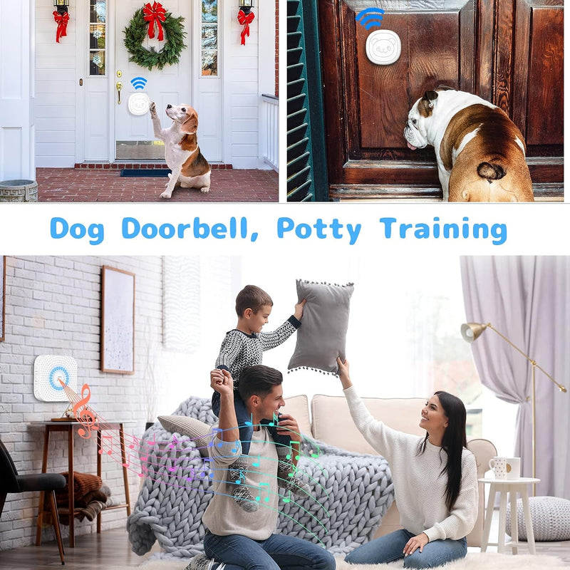 Wireless Dog Doorbells for Potty Training - LED Flash 1000 Ft Range 55 Melodies Waterproof