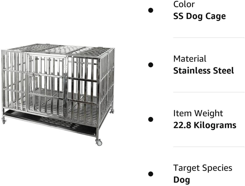 Heavy Duty Stainless Steel Dog Cage - 42 Crate  Playpen w Double Doors  Locks Lockable Wheels Removable Tray No Screws