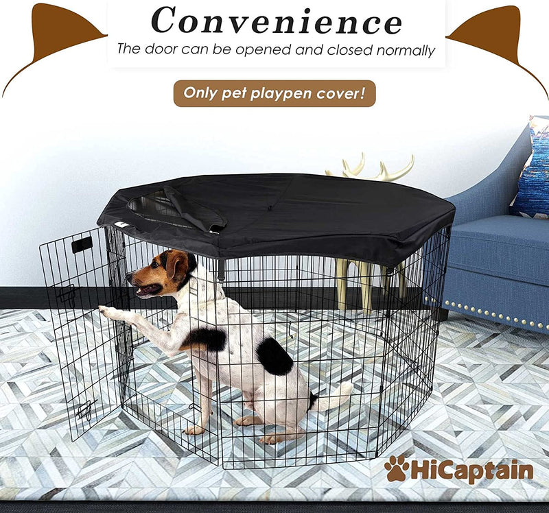 Hicaptain Pet Playpen Cover - IndoorOutdoor Escape-Proof Sunshade - Fits 24 Dog Crate - Black w Adjustable Half Mesh