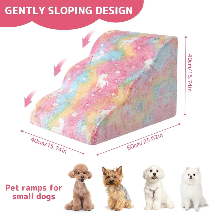 Glow in the Dark Pet Ramp for Small Dogs - 3 Tier High Density Foam Pet Stairs with 2 Fabric Covers for Couch or Bed - Ideal for Older Cats