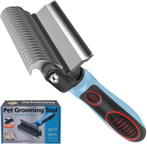 IFAN Professional 2-In-1 Pet Comb Cat Brush Dog Brush Grooming Comb Dog Grooming Comb Remove Fleas & Knot-Open & Carding & Flying Hair Removing Tools for Long & Short Hairs Dogs & Cats (22+87Tooth)