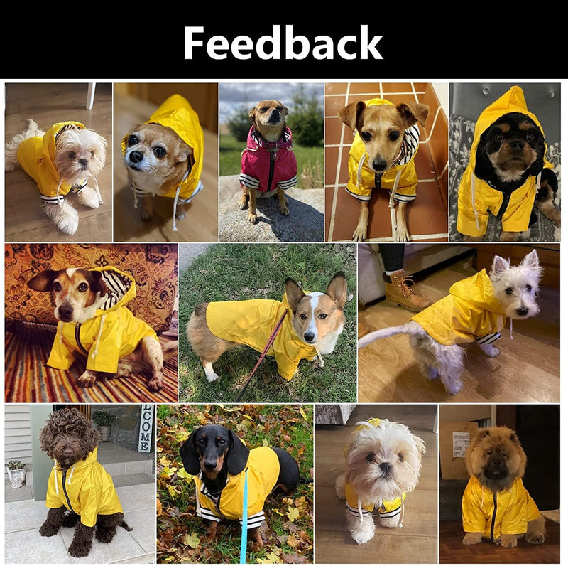 Yellow Dog Raincoat with Hood for SmallMedium Breeds - Waterproof Jacket with Reflective Strap Pocket and Harness Hole - Size M