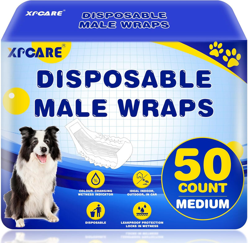 XPCARE 50 Count Disposable Male Dog Diapers, Male Dog Wraps,Super Absorbent Leak-Proof Fit(X-Small)