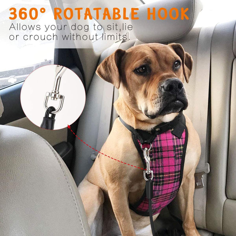 Heavy Duty Pet Car Safety Belt with Chew Proof Leash and Carabiner 32 Inch Coated Steel Cable for Dog Seat Restraint Black