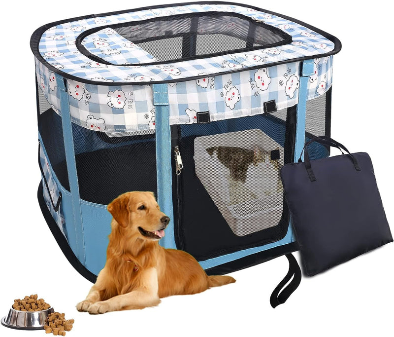 IndoorOutdoor Pet Playpen - Large Blue Tent for Dogs and Cats