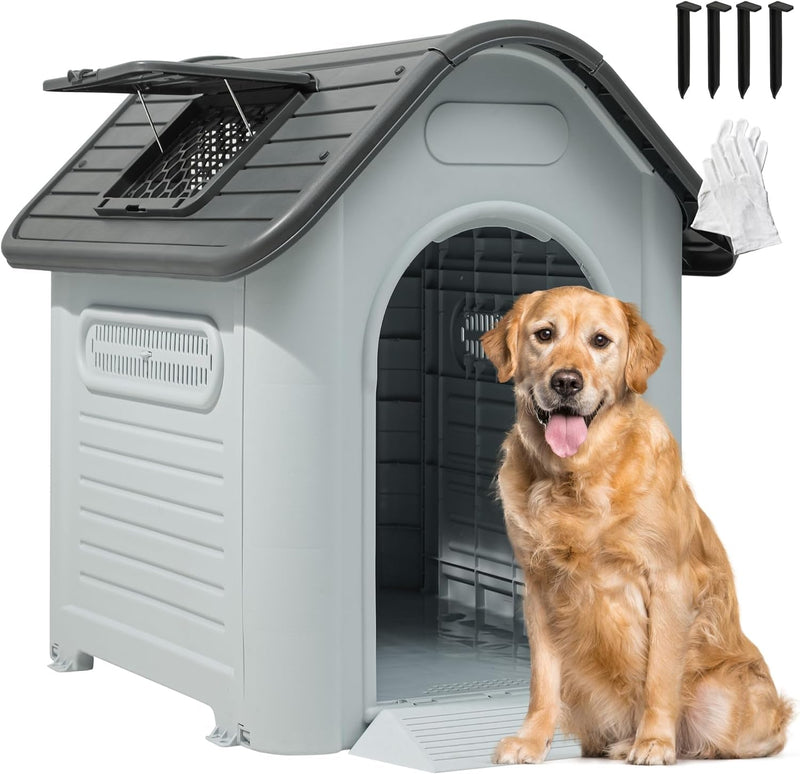 YITAHOME Plastic Doghouse - Adjustable Skylight Elevated Base Small Dogs