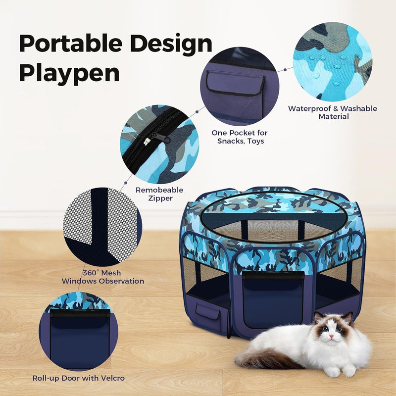 Portable Foldable Pet Playpen with Storage  Travel Bowl Medium 29 L29 W17 H