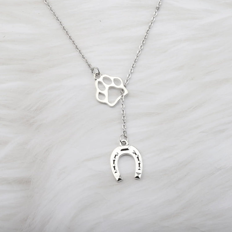 Horse Dog Lover Y Necklace - Horseshoe Paw Charm Girls Jewelry Gift