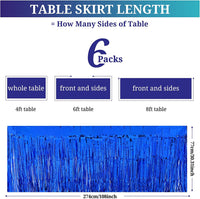 6 Pack Metallic Foil Fringe Tinsel Table Skirts,29x108 Inch Party Table Skirt Banner Disposable Table Skirt Banner for Rectangle Tables Parade Floats Mardi Gras Party (Blue)