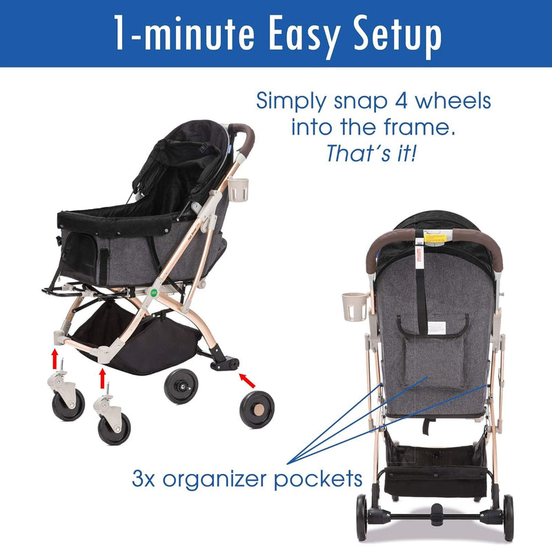 HPZ Pet Rover Lite Stroller for Small  Medium Pets - Travel Carriage with Convertible Compartment and 1-Hand Quick Fold