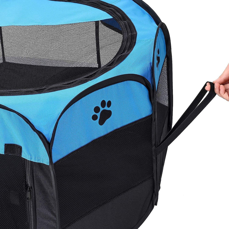 Foldable Dog Playpen with Removable Shade Cover - Portable IndoorOutdoor Kennel with Carry Case and Pen Tent BlueBlack Medium