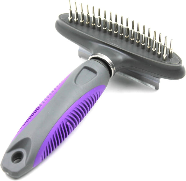 Hertzko Dog and Cat Fur Comb Deshedding Tool - 2-In-1 Grooming Brush for Removing Mats and Tangles - Undercoat Rake for Dogs and Cats - Dog Hair Brush Ideal for Shedding - Hertzko Dog Brush