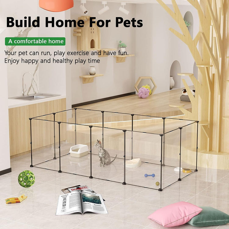 CAHOME Pet Playpens - 12 Panel Large Plastic Yard Fence for Small Animals and Puppies 28 X 20 Inches - Portable Kennel Crate Fence Tent White