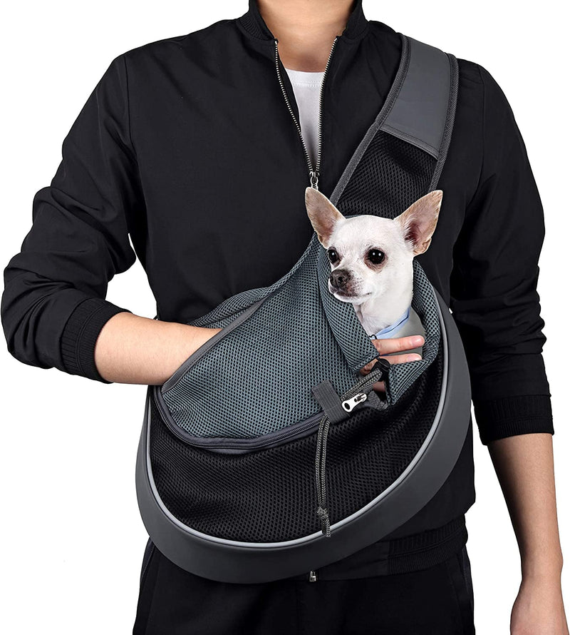 WOYYHO Pet Dog Sling Carrier - Adjustable Strap Zipper Opening for Small Dogs - Black