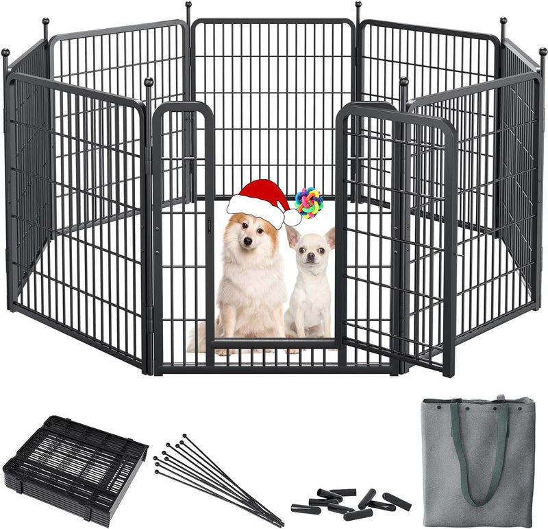 Homieasy Dog Playpen with Storage Bag - 32 Pet Fence for RV Camping Indoor Use - 8 Panels Black Made for SmallMediumLarge Dogs