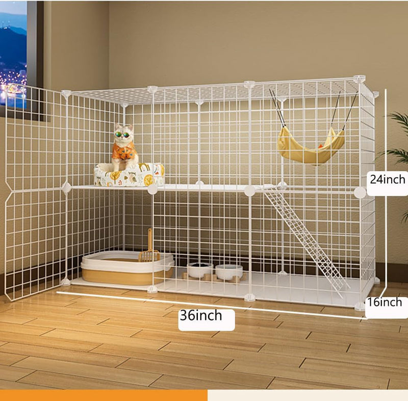 Indoor DIY Cat Playpen Metal Wire Kennel - Detachable Cat Cage