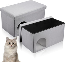 Large Dark Gray Cat Litter Box Ottoman with Bed and Washroom for Cat and Dog - 284 x 158 x 158 in