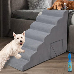 High Bed Dog Stairs for Small and Injured Pets - 34in Wide 7-Tier Non-Slip Steps