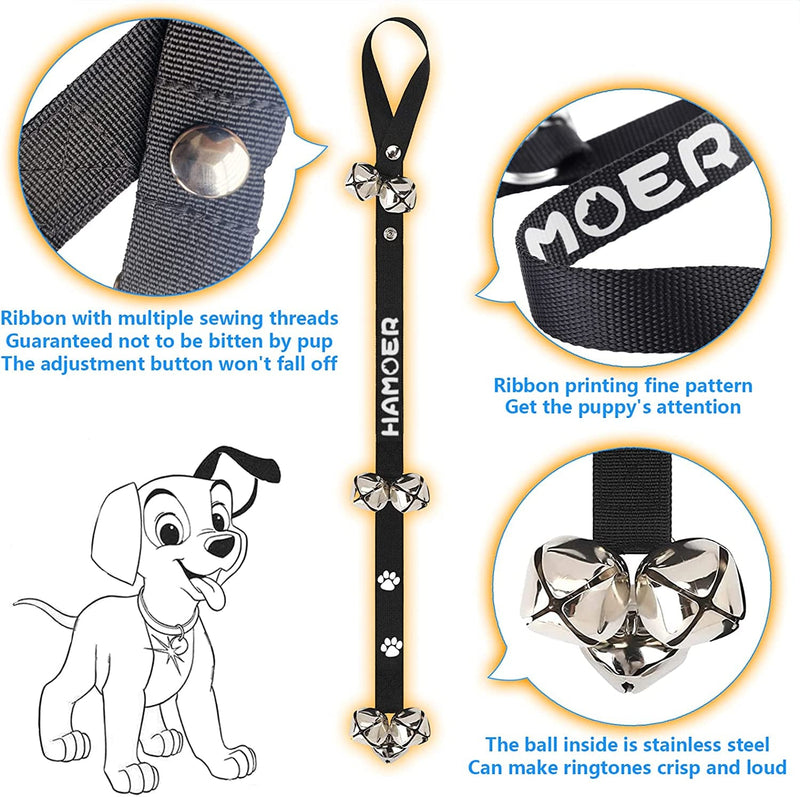 Potty-Training Dog Doorbells with Mounting Hooks - Adjustable Premium Quality 7 Extra Loud Bells for Puppies and Dogs Silver