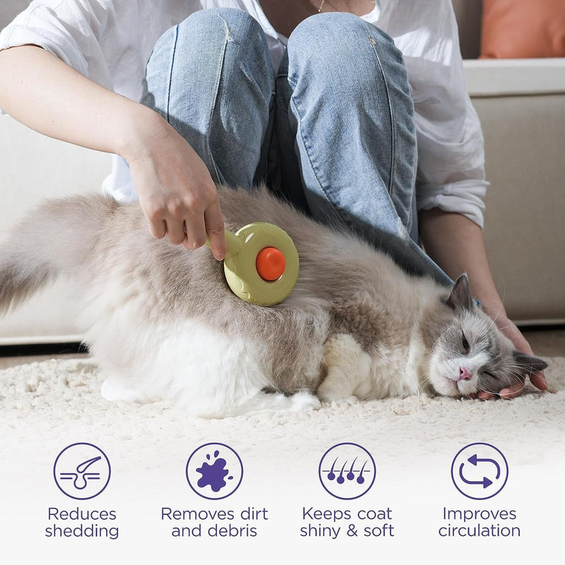 HICC GROOM! Pet Grooming Brush for Cats and Dogs, Self-Cleaning Sliker Brush for Removes Mats, Tangles, and Loose Hair, Shedding Brush for Short or Long Haired Cats/Dogs (Donut)