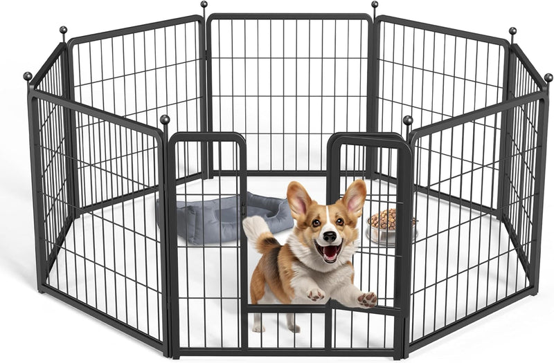 Healsmart Indoor Dog Playpen - Heavy Duty 8-Panel Puppy Pen 24 Height Black