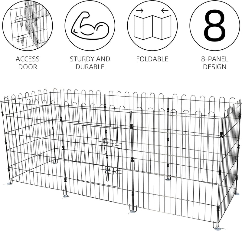 Foldable Metal Dog Playpen - Black Single Door 60x60x30 Inches