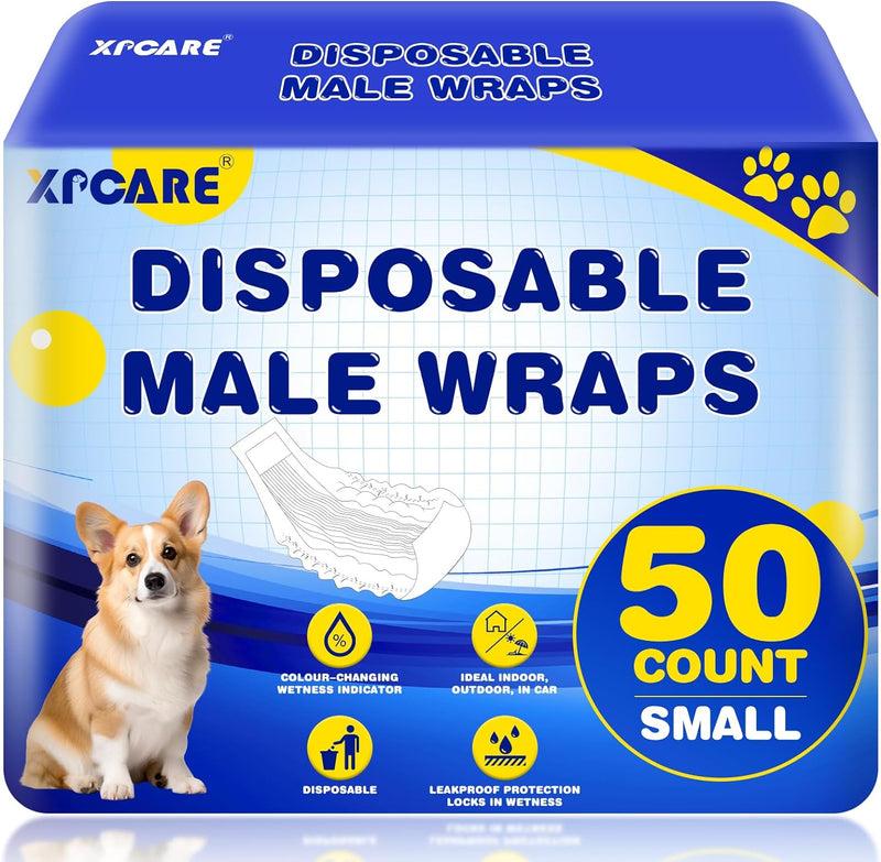 XPCARE 50 Count Disposable Male Dog Diapers, Male Dog Wraps,Super Absorbent Leak-Proof Fit(X-Small)