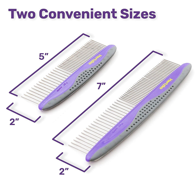 Hertzko Pet Combs - Small & Large Comb Included for Both Small & Large Areas - Removes Tangles, Knots, Loose Fur and Dirt - for Everyday Use for Dogs and Cats with Short or Long Hair (Pack of 2)