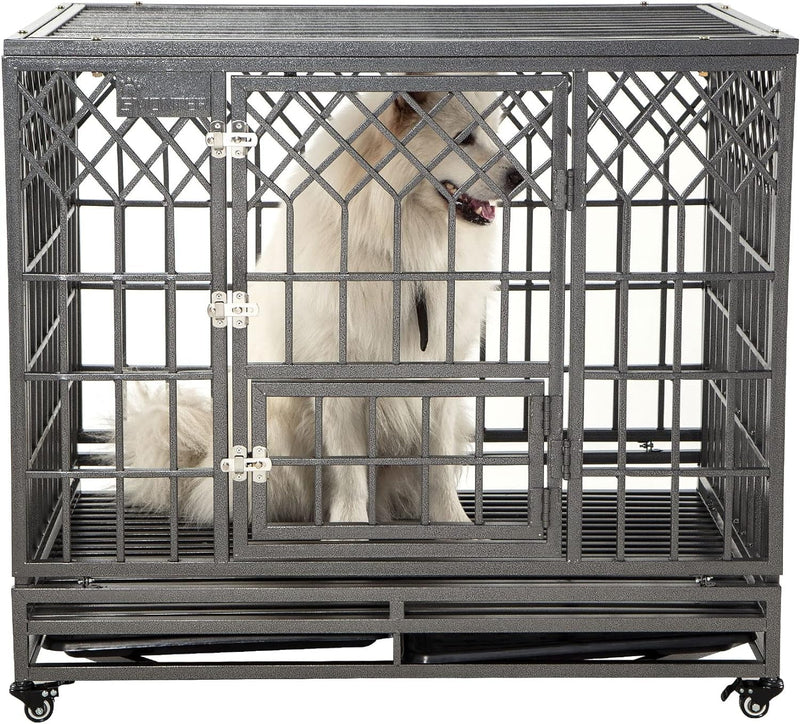 Heavy Duty Metal Dog Cage with Wheels Y Shape Brown - 38In Pet Kennel Crate Playpen