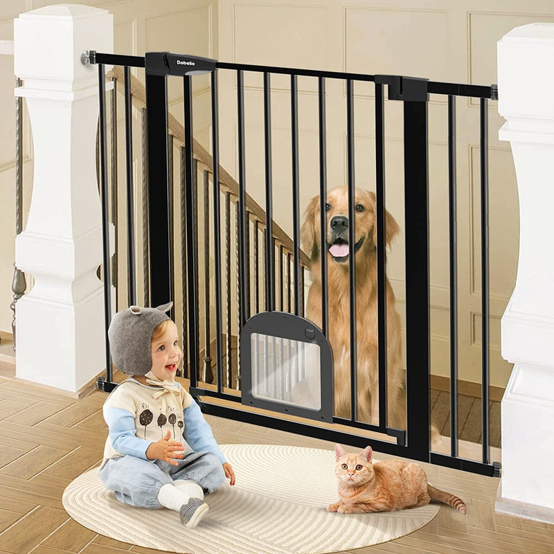 Adjustable Baby Gate with Cat Door and Auto Close - Durable and Safe for Stairs and Doorways