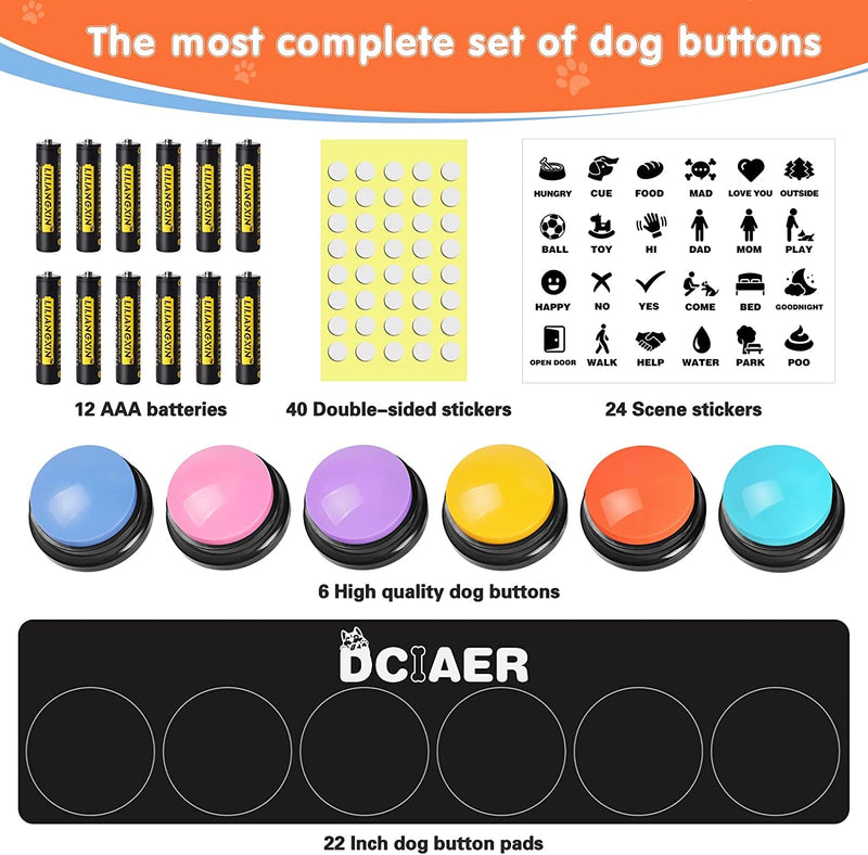 Dog Training Buttons Set with 4 Recordable Buttons 24 Scene Patterns Mat and Batteries - 30 Sec Sound Pet Training Toy